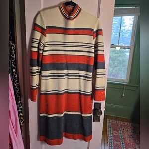 Vintage 70s Gia Ninno Wool Orange Cream Dress Size Medium